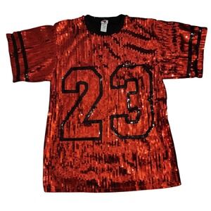 Heart & Heels Red Sequin Jersey #23 Tunic Top with black sequin shorts L/XL